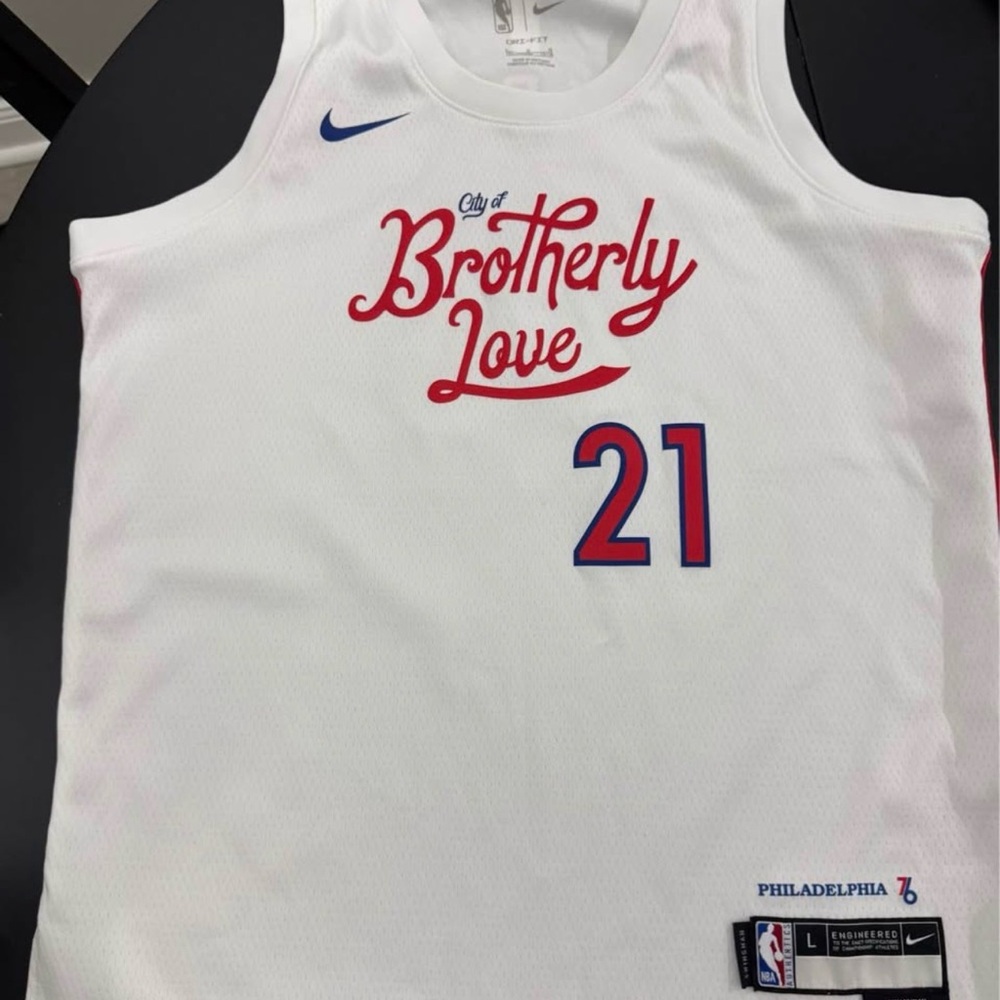 Nike White Philadelphia "Brotherly Love" #21 Basketball Jersey